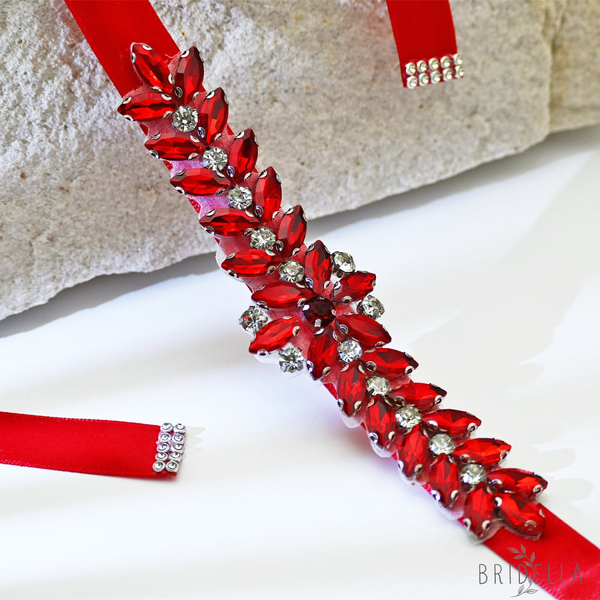 Red Rhinestone Bridal Belt Wedding Sash - Red Ribbon - Belts