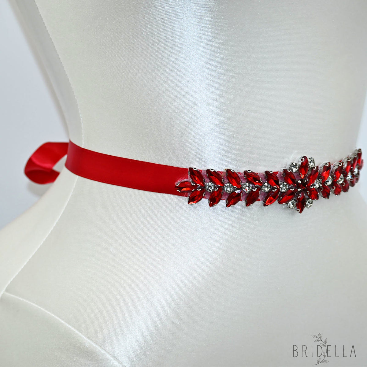 Red Rhinestone Bridal Belt Wedding Sash - Red Ribbon - Belts