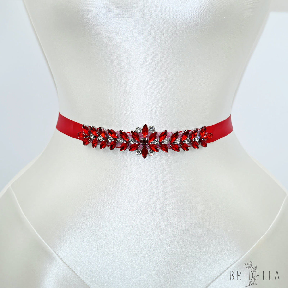 Red Rhinestone Bridal Belt Wedding Sash - Red Ribbon - Belts