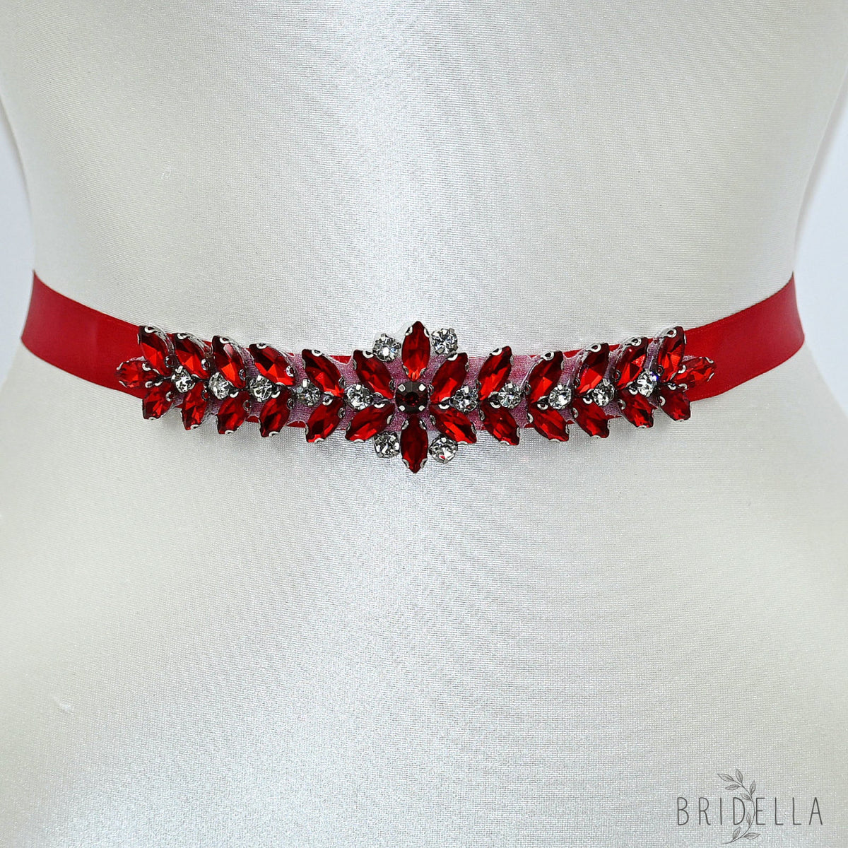 Red Rhinestone Bridal Belt Wedding Sash - Red Ribbon - Belts