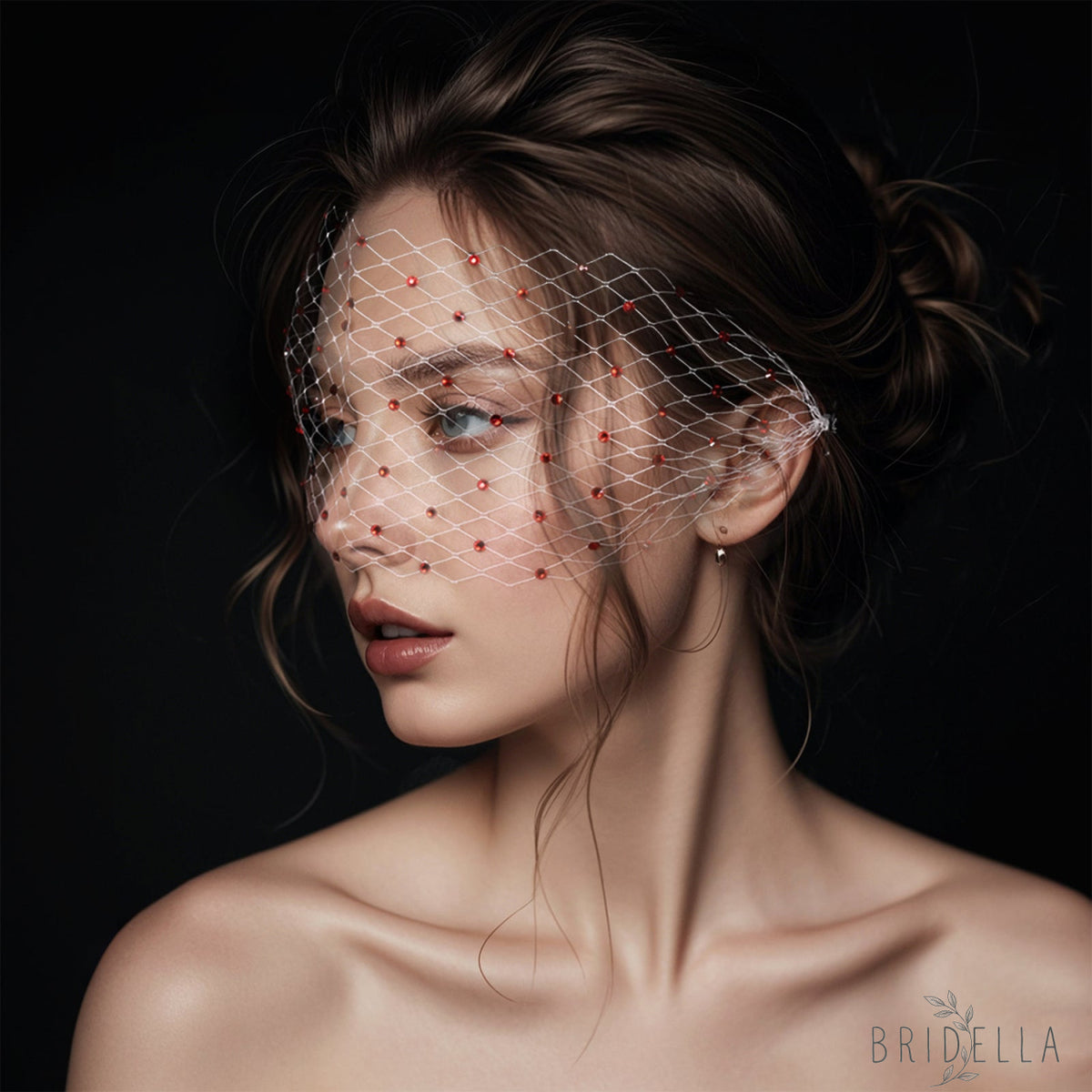 Red Rhinestone Bridal Blusher Veil Wedding Veil - Bridella BMA38 - IVONY