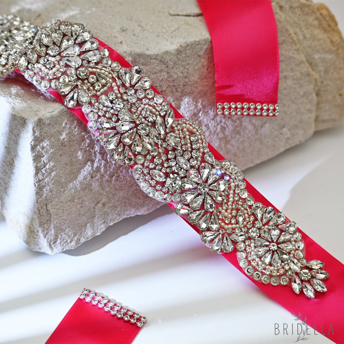 Red Rhinestone Bridal Sash Wedding Dress Belt – Bridella BS120 - Red - Belts