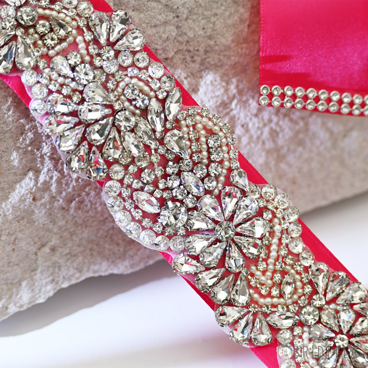 Red Rhinestone Bridal Sash Wedding Dress Belt – Bridella BS120 - Red - Belts