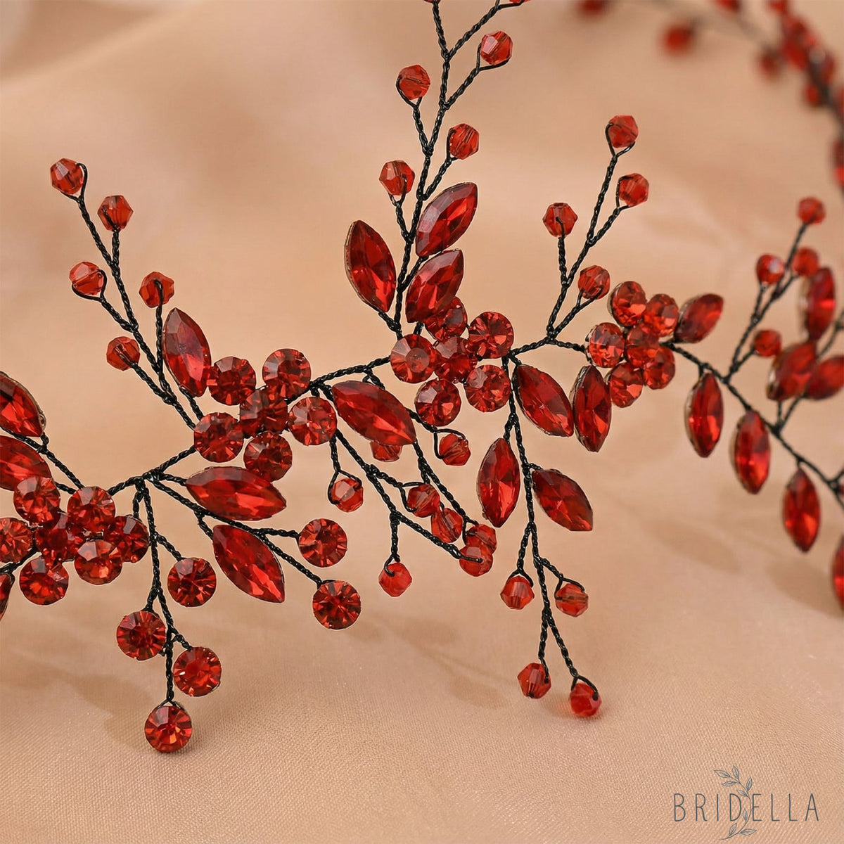 Red Rhinestone & Crystal Bridal Headband for Wedding - Bridella BHP65-R - Red