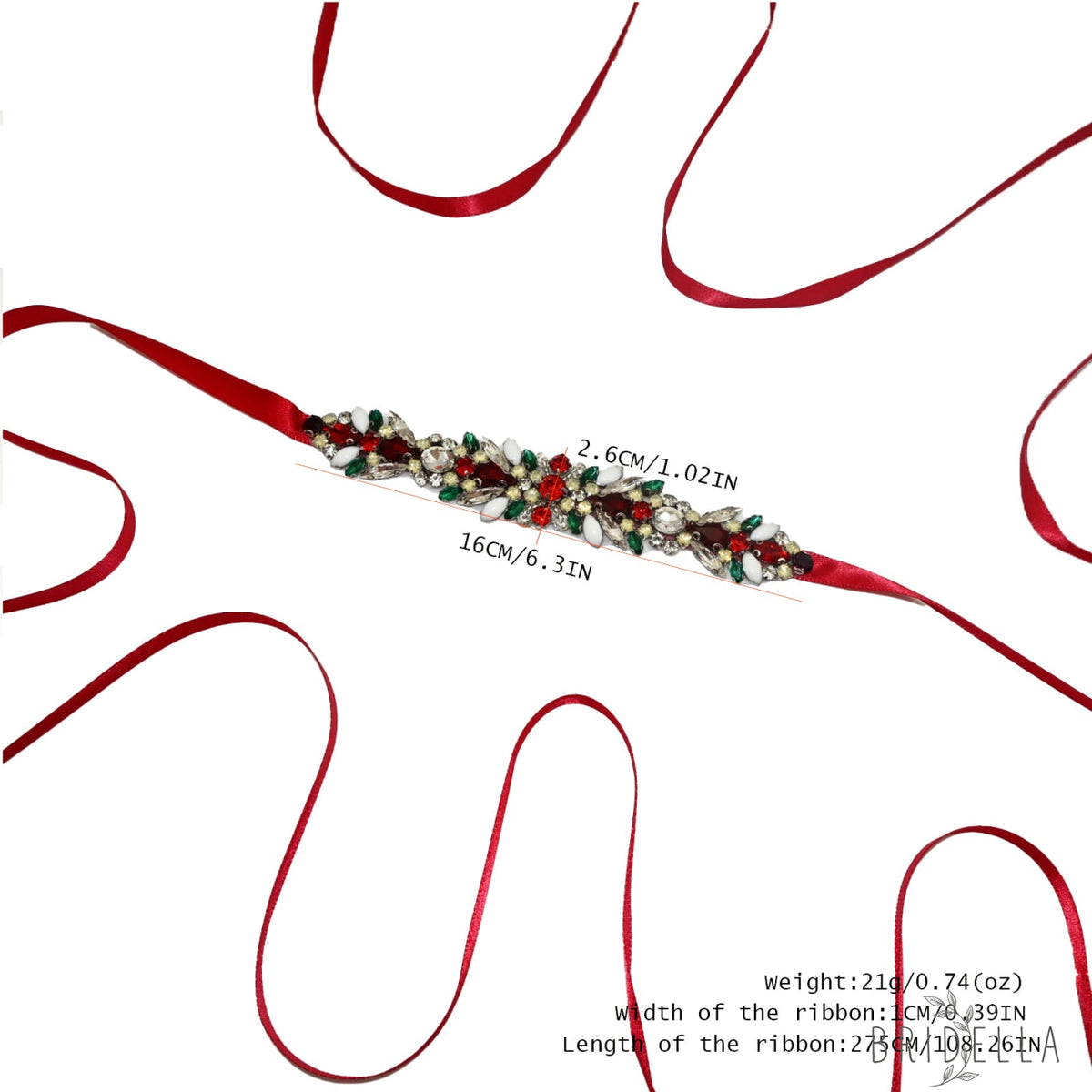 Red Satin Crystal Bridal Belt Wedding Sash – Bridella BS477-R - Red RIbbon - Blets