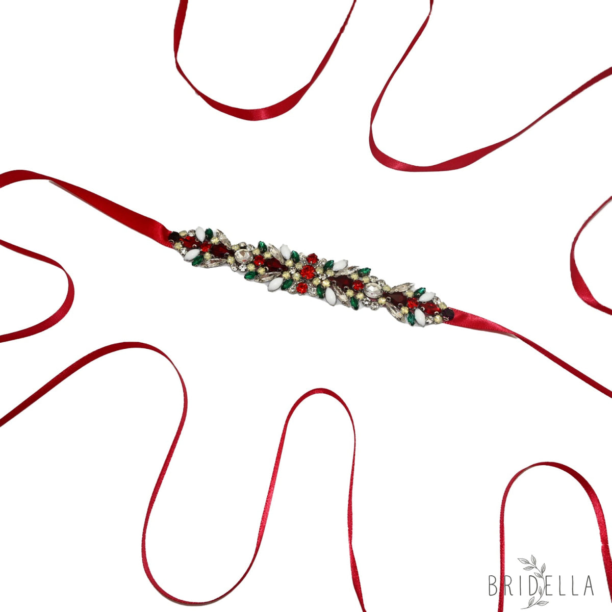 Red Satin Crystal Bridal Belt Wedding Sash – Bridella BS477-R - Red RIbbon - Blets