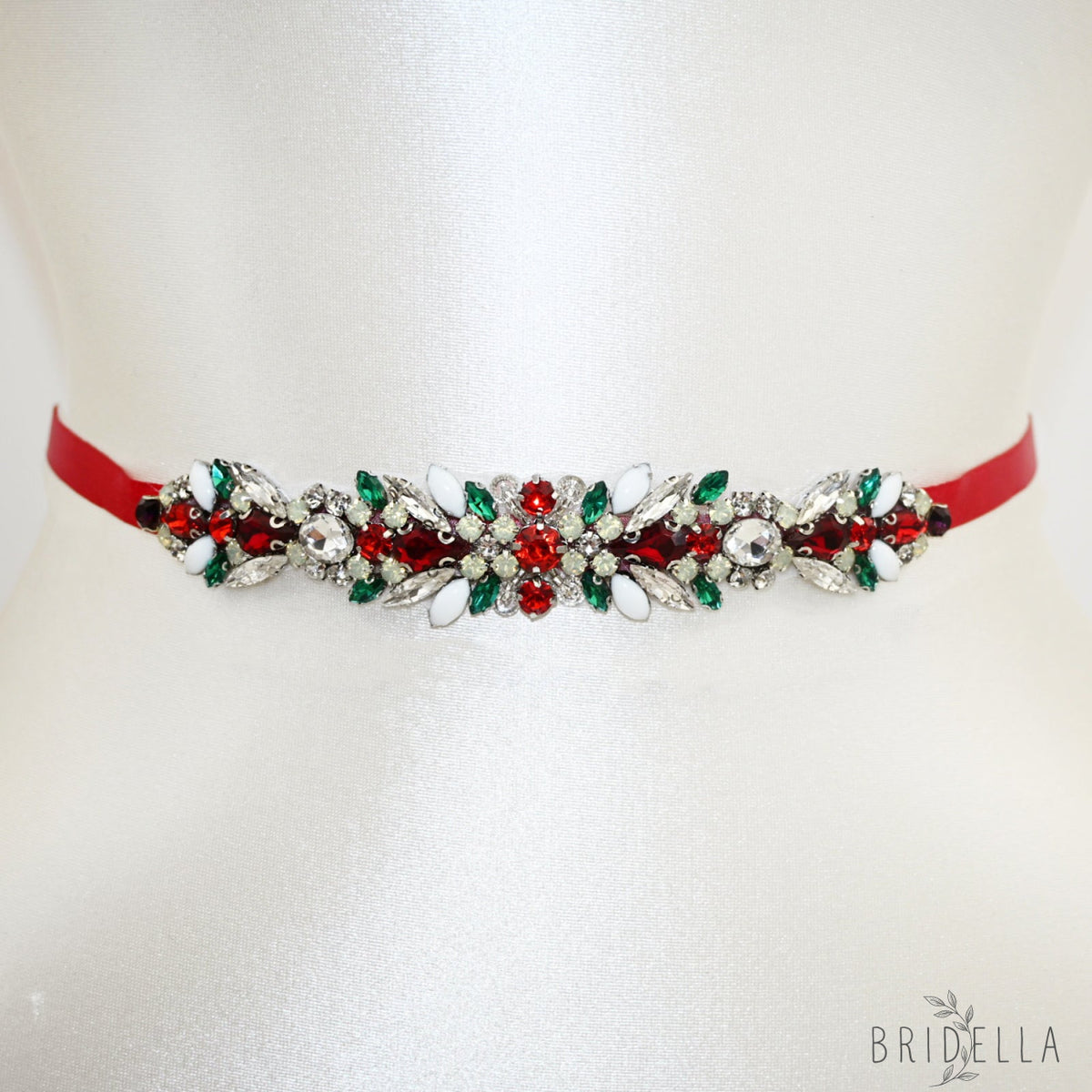 Red Satin Crystal Bridal Belt Wedding Sash – Bridella BS477-R - Red RIbbon - Blets