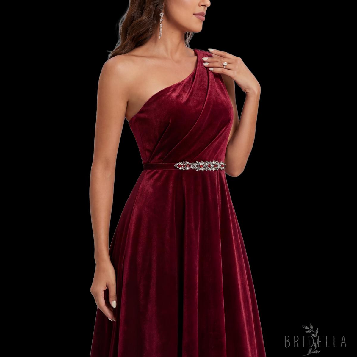 Red Satin Crystal Bridal Belt Wedding Sash – Bridella BS477-R - Red RIbbon - Blets
