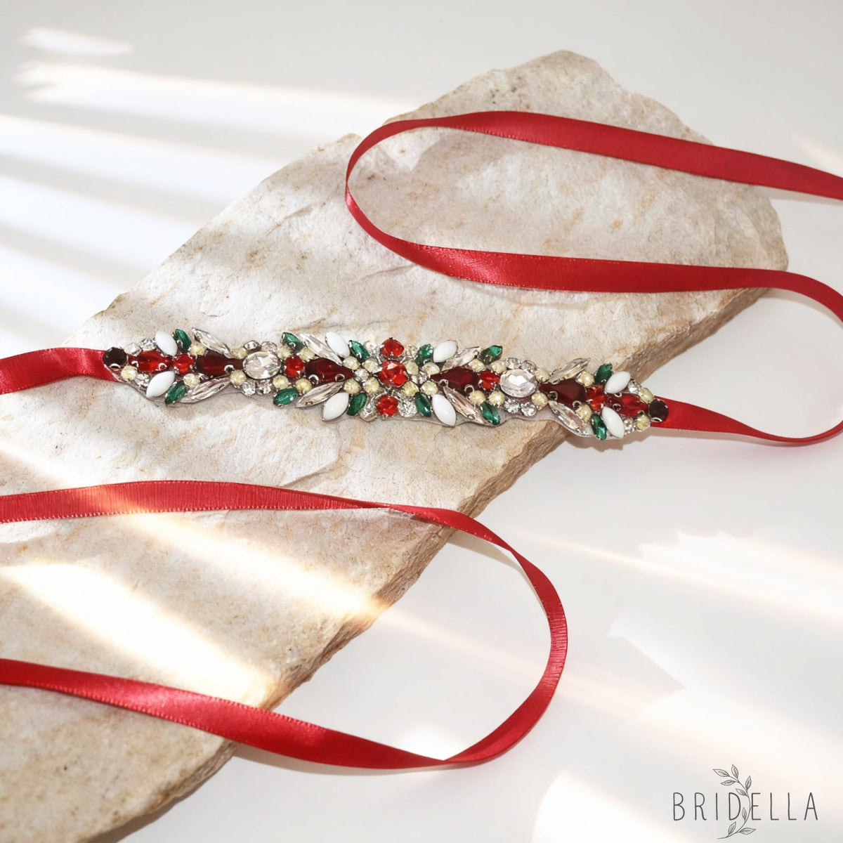 Red Satin Crystal Bridal Belt Wedding Sash – Bridella BS477-R - Red RIbbon - Blets