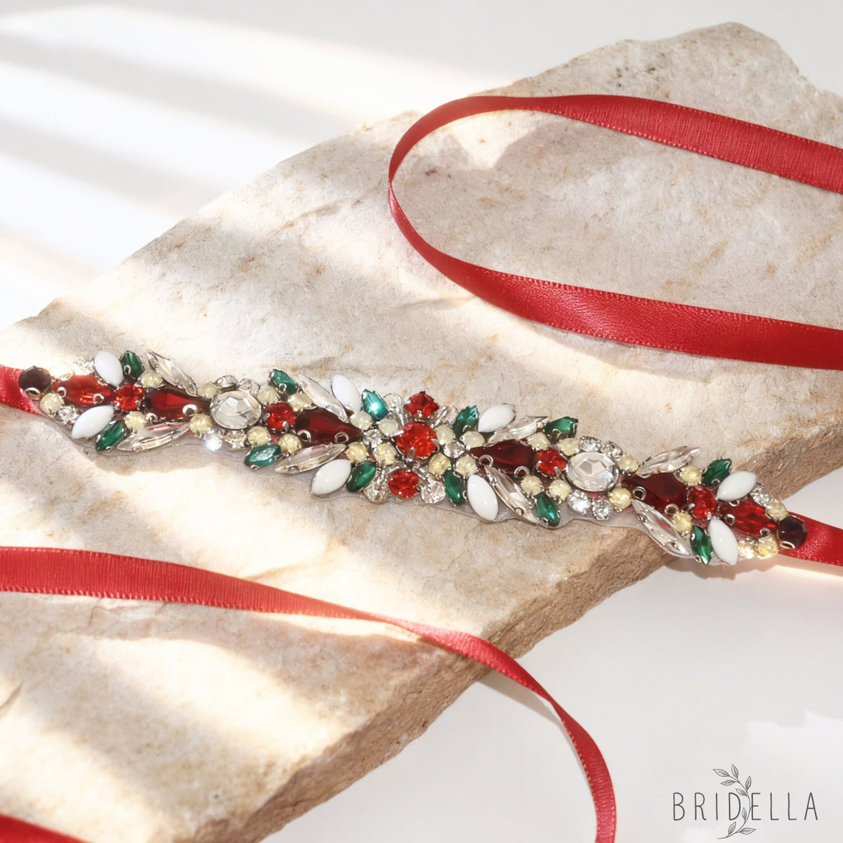 Red Satin Crystal Bridal Belt Wedding Sash – Bridella BS477-R - Red RIbbon - Blets