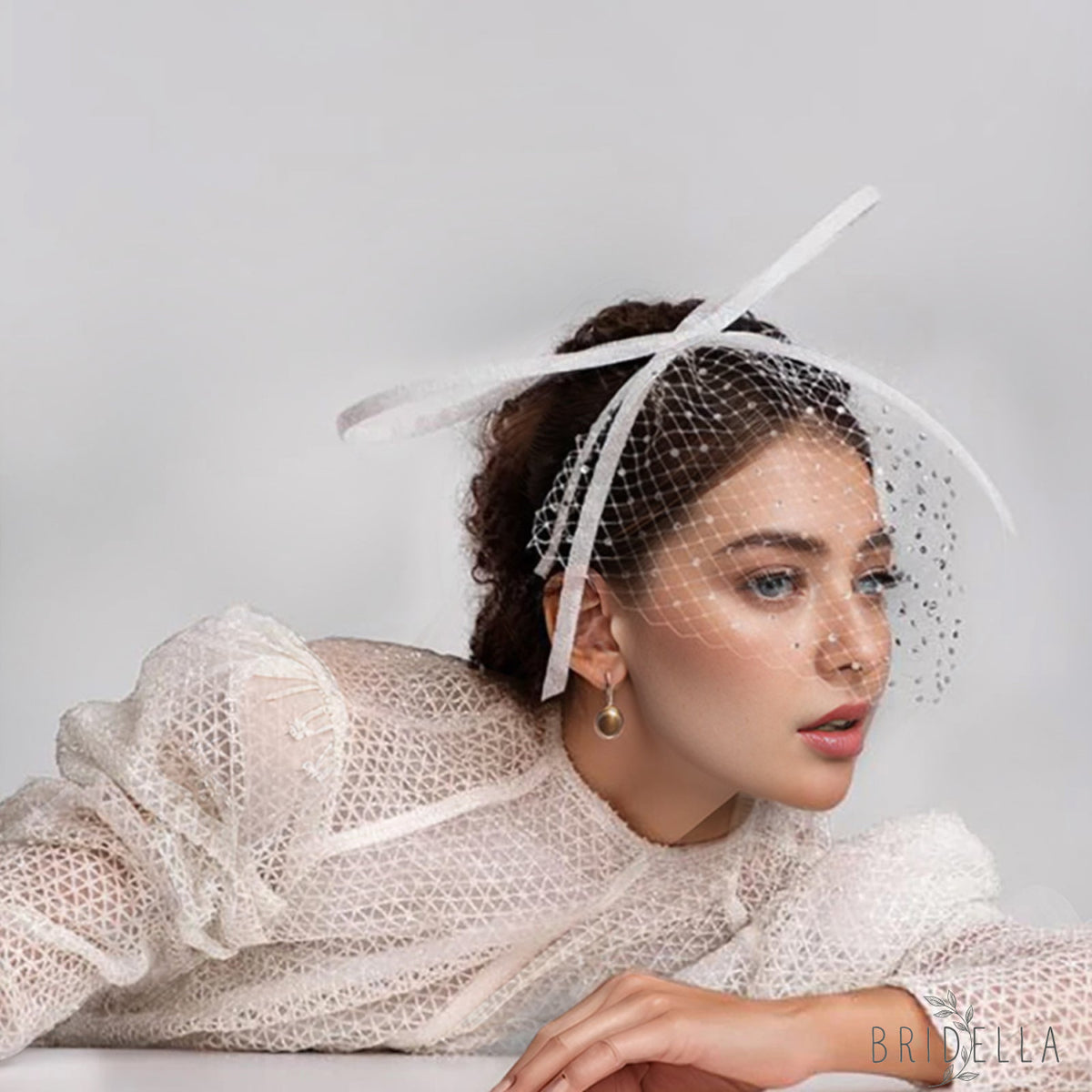 Rhinestone Birdcage Bridal Veil Wedding Headband Veil - Bridella BMA21-W - IVONY