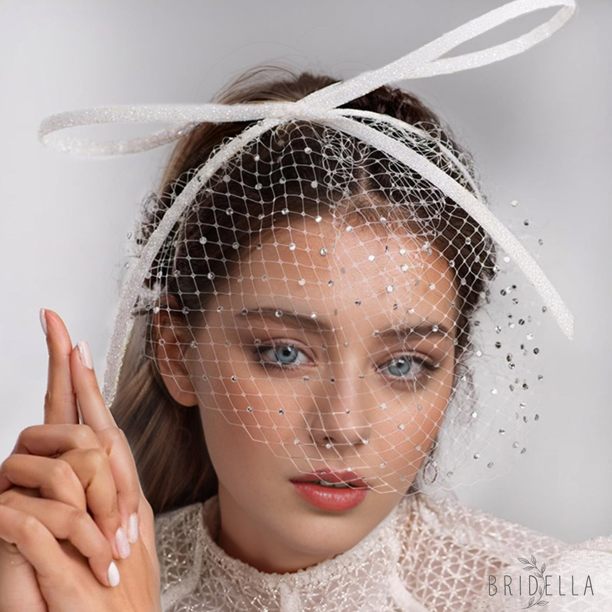 Rhinestone Birdcage Bridal Veil Wedding Headband Veil - Bridella BMA21-W - IVONY