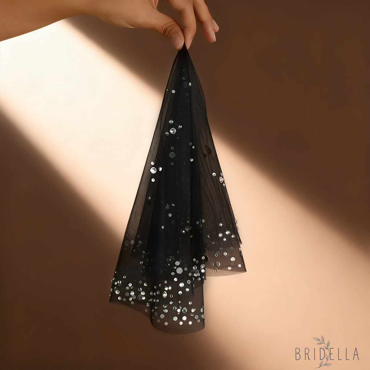 Rhinestone Black Blusher Bridal Veil Short Wedding Veil - Bridella BMA14-B - Black
