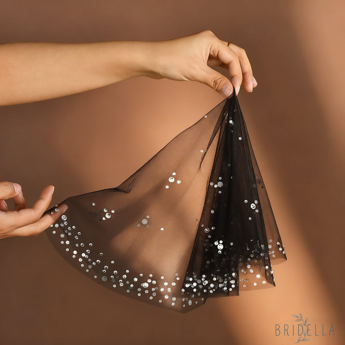 Rhinestone Black Blusher Bridal Veil Short Wedding Veil - Bridella BMA14-B - Black