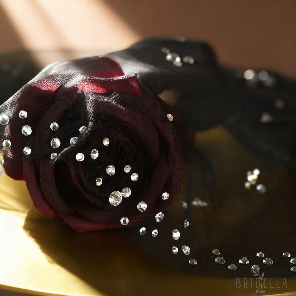 Rhinestone Black Blusher Bridal Veil Short Wedding Veil - Bridella BMA14-B - Black
