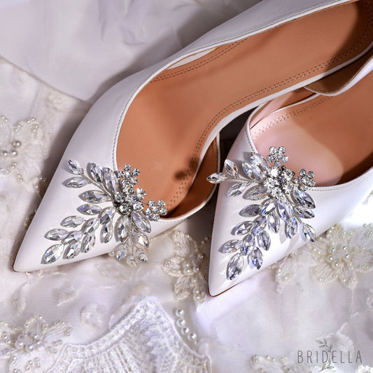 Rhinestone Bridal Shoe Clips Wedding Heel Decor - Bridella BHX50-S - White