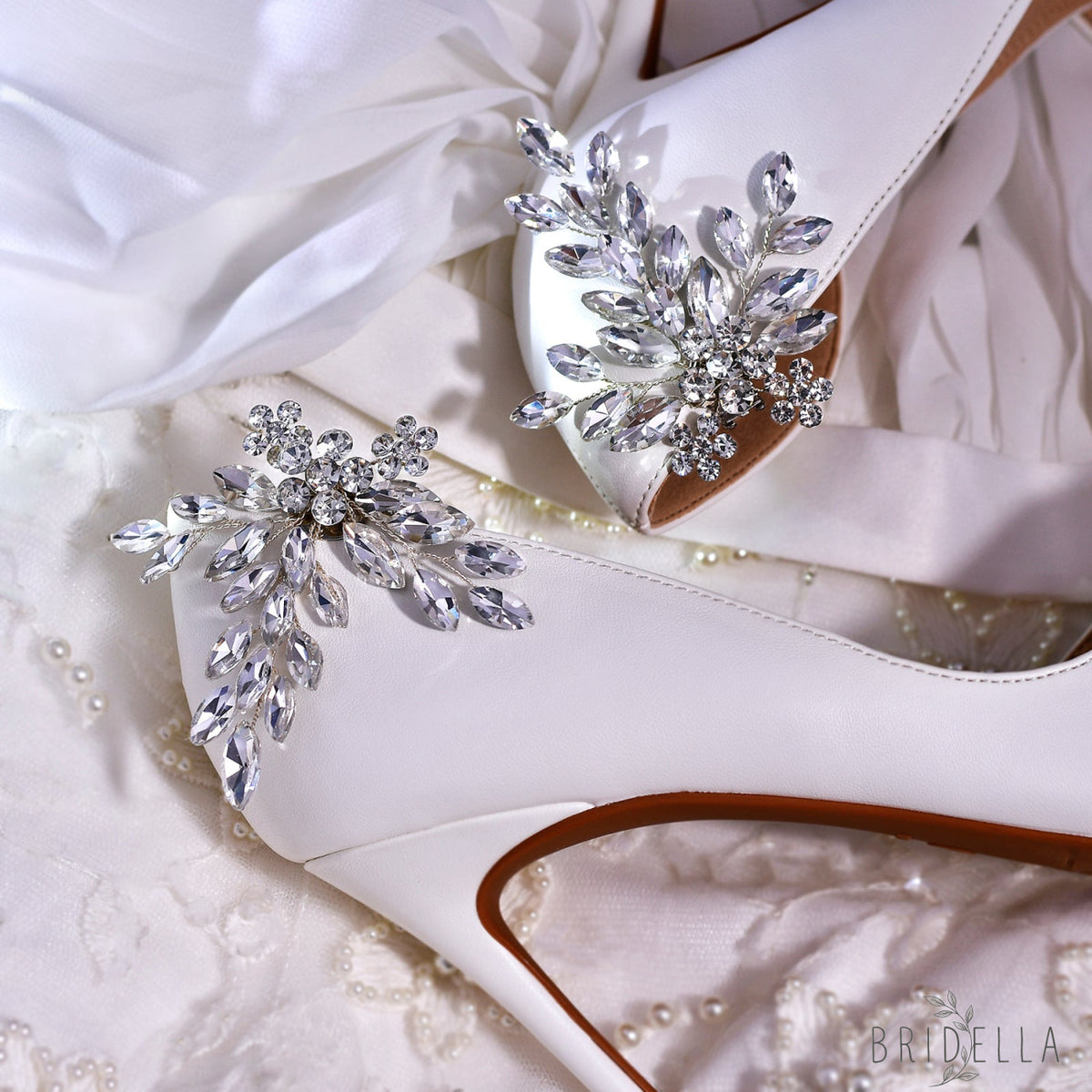 Rhinestone Bridal Shoe Clips Wedding Heel Decor - Bridella BHX50-S - White