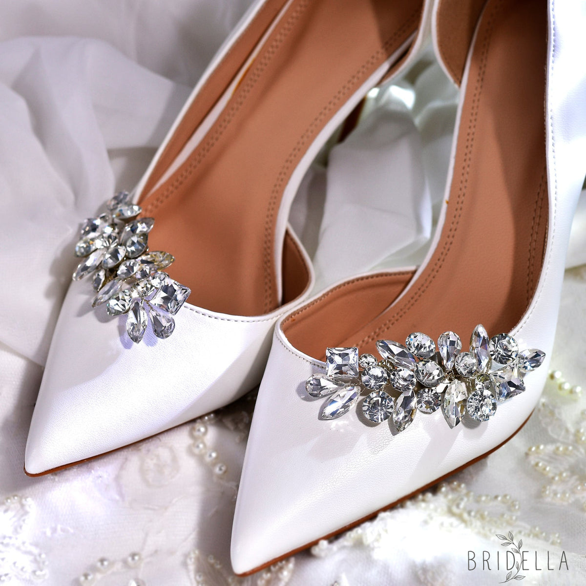 Rhinestone Bridal Shoe Clips Wedding Heel Decor - Bridella BHX51-S - White