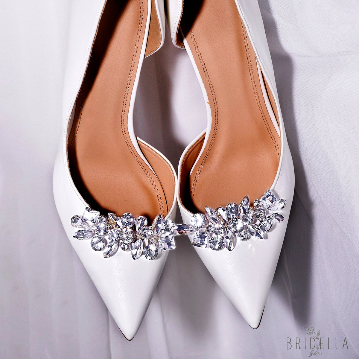Rhinestone Bridal Shoe Clips Wedding Heel Decor - Bridella BHX51-S - White