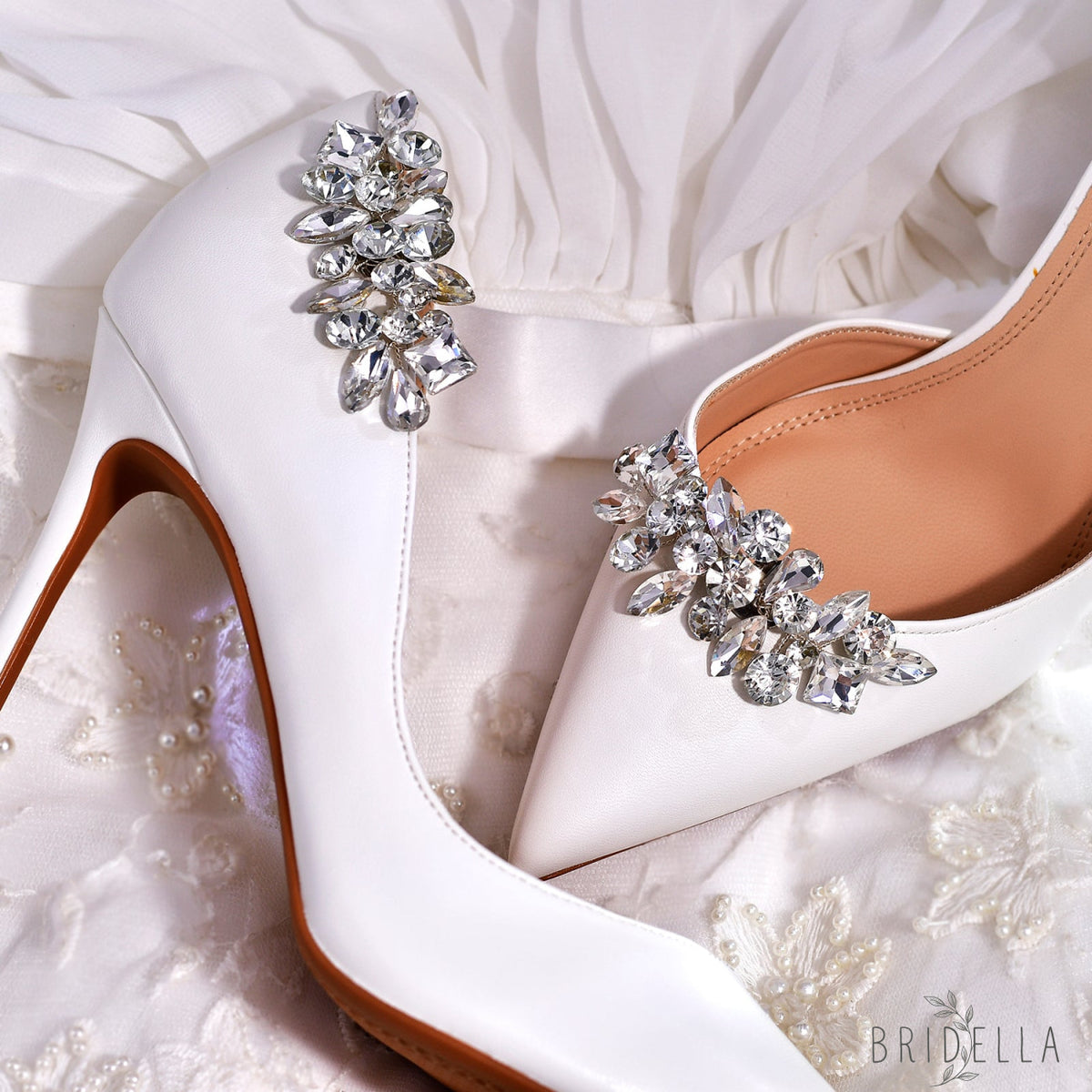 Rhinestone Bridal Shoe Clips Wedding Heel Decor - Bridella BHX51-S - White