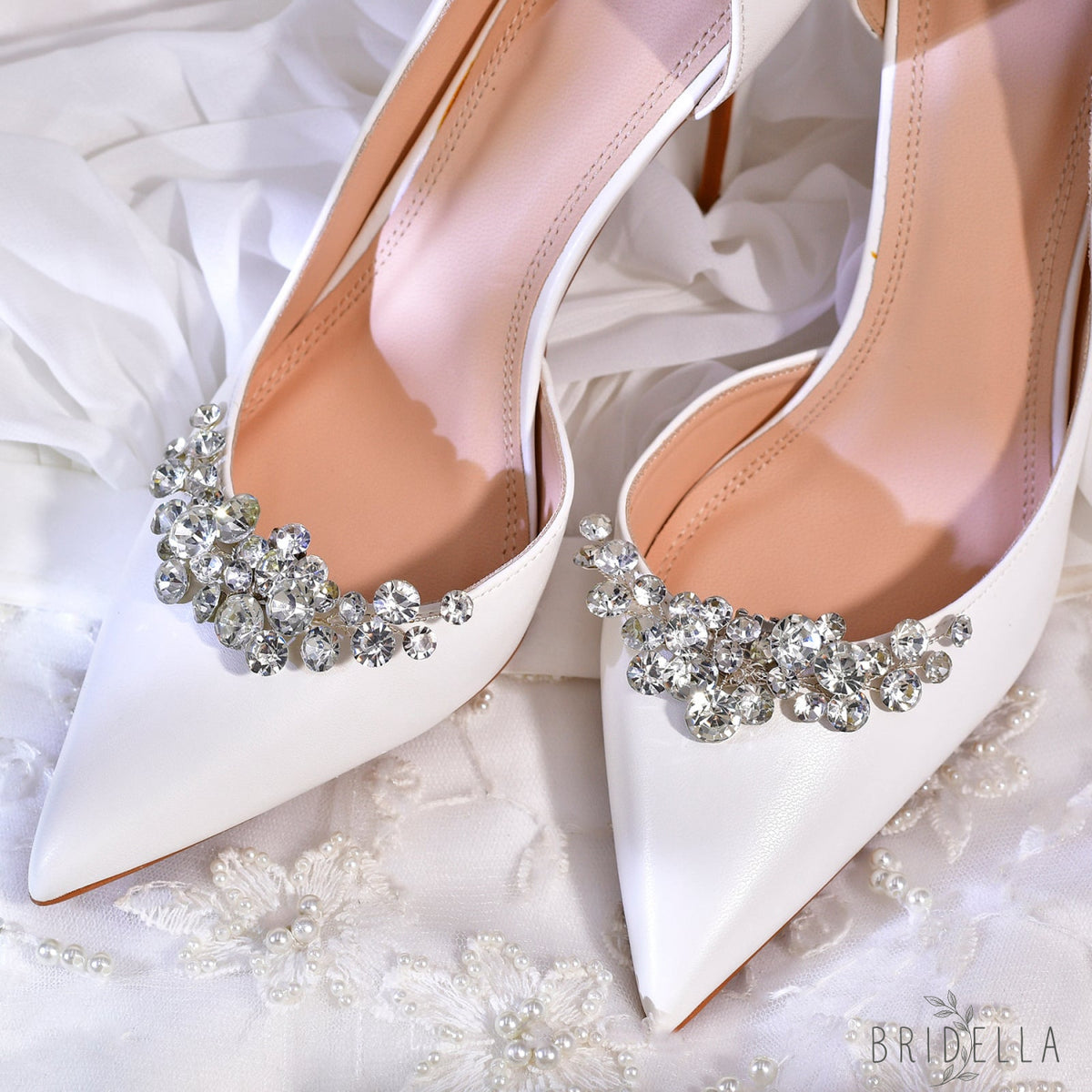 Rhinestone Bridal Shoe Clips Wedding Heel Decoration - Bridella BHX60 - White