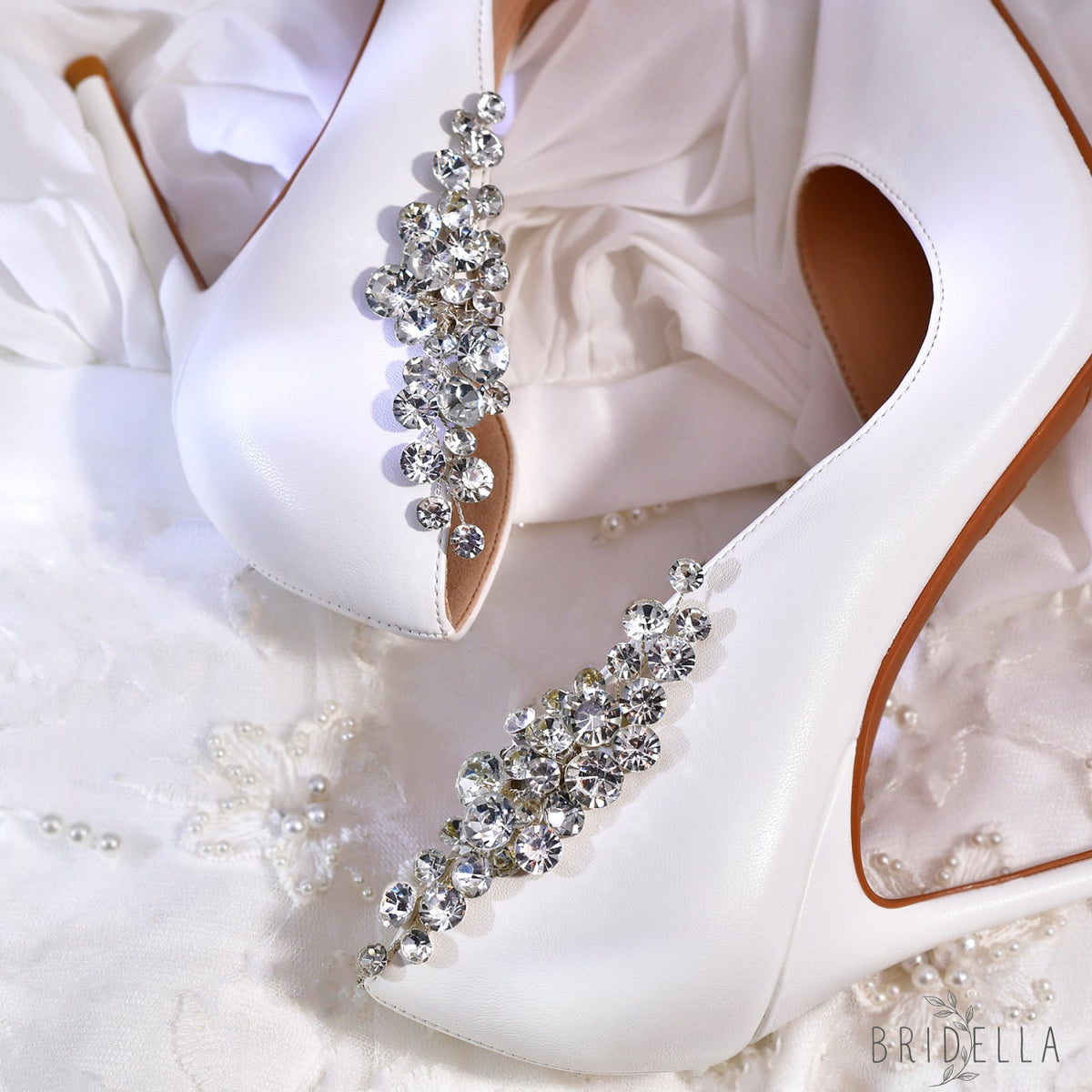 Rhinestone Bridal Shoe Clips Wedding Heel Decoration - Bridella BHX60 - White