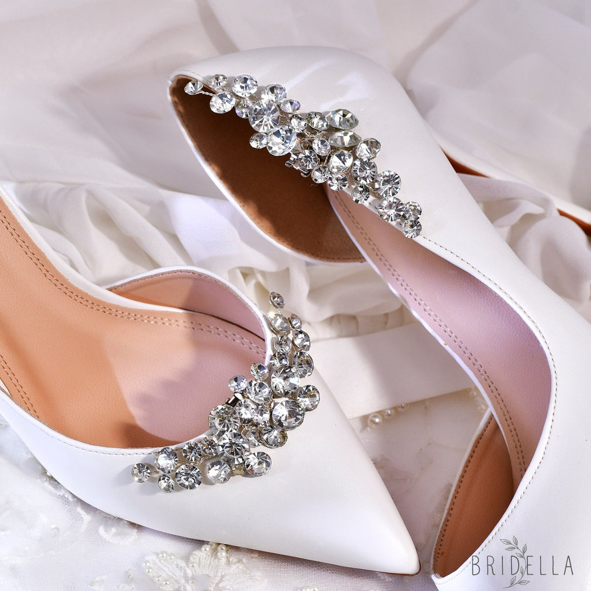 Rhinestone Bridal Shoe Clips Wedding Heel Decoration - Bridella BHX60 - White