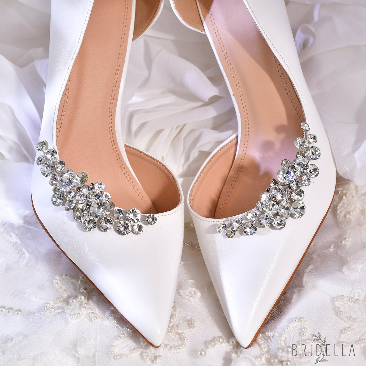 Rhinestone Bridal Shoe Clips Wedding Heel Decoration - Bridella BHX60 - White