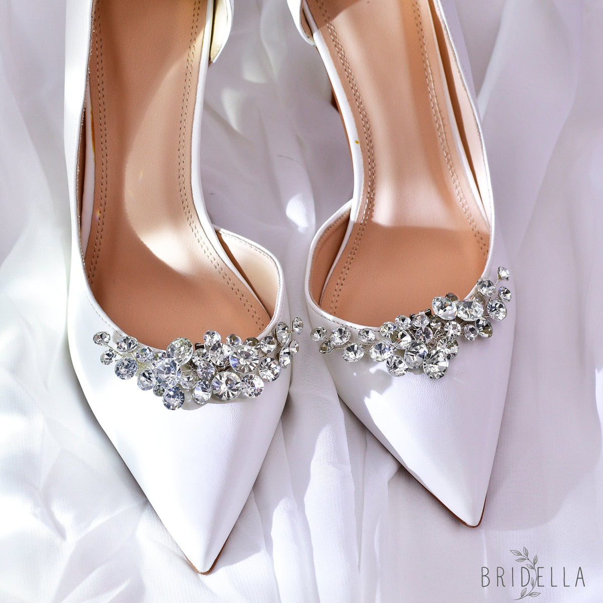 Rhinestone Bridal Shoe Clips Wedding Heel Decoration - Bridella BHX60 - White