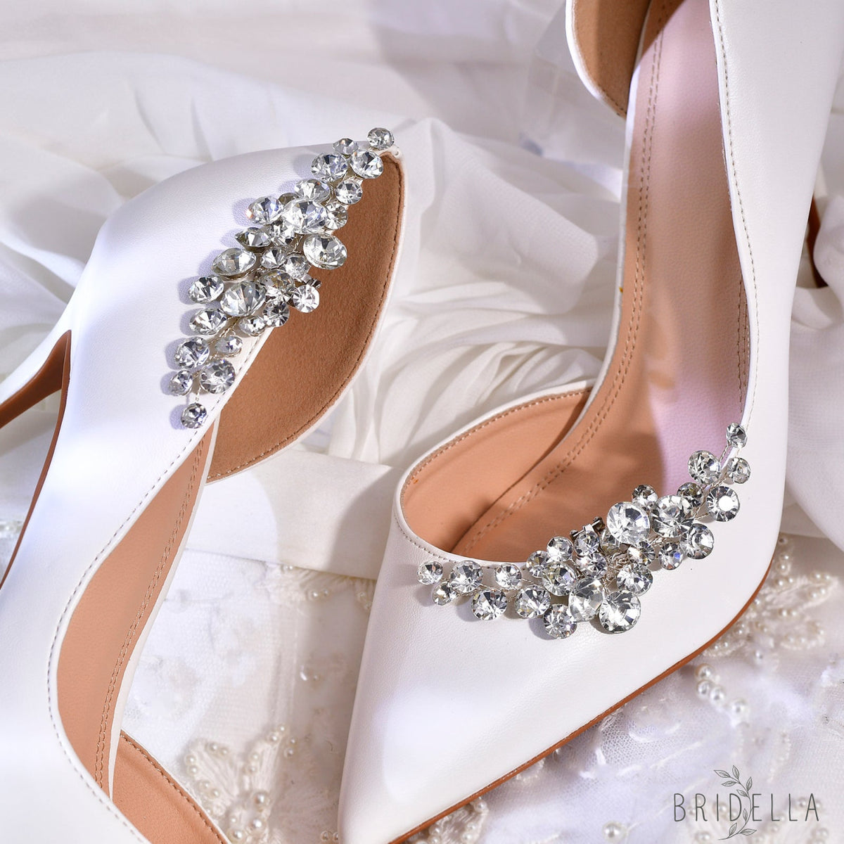 Rhinestone Bridal Shoe Clips Wedding Heel Decoration - Bridella BHX60 - White