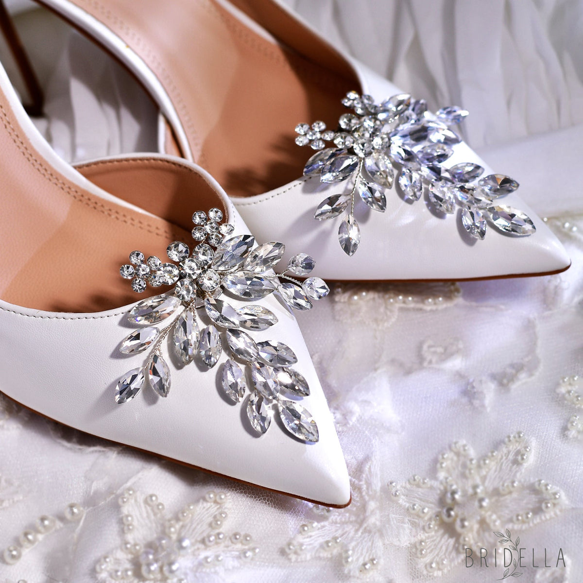 Rhinestone Bridal Shoe Clips Wedding High Heel Decoration - Bridella BHX50 - White