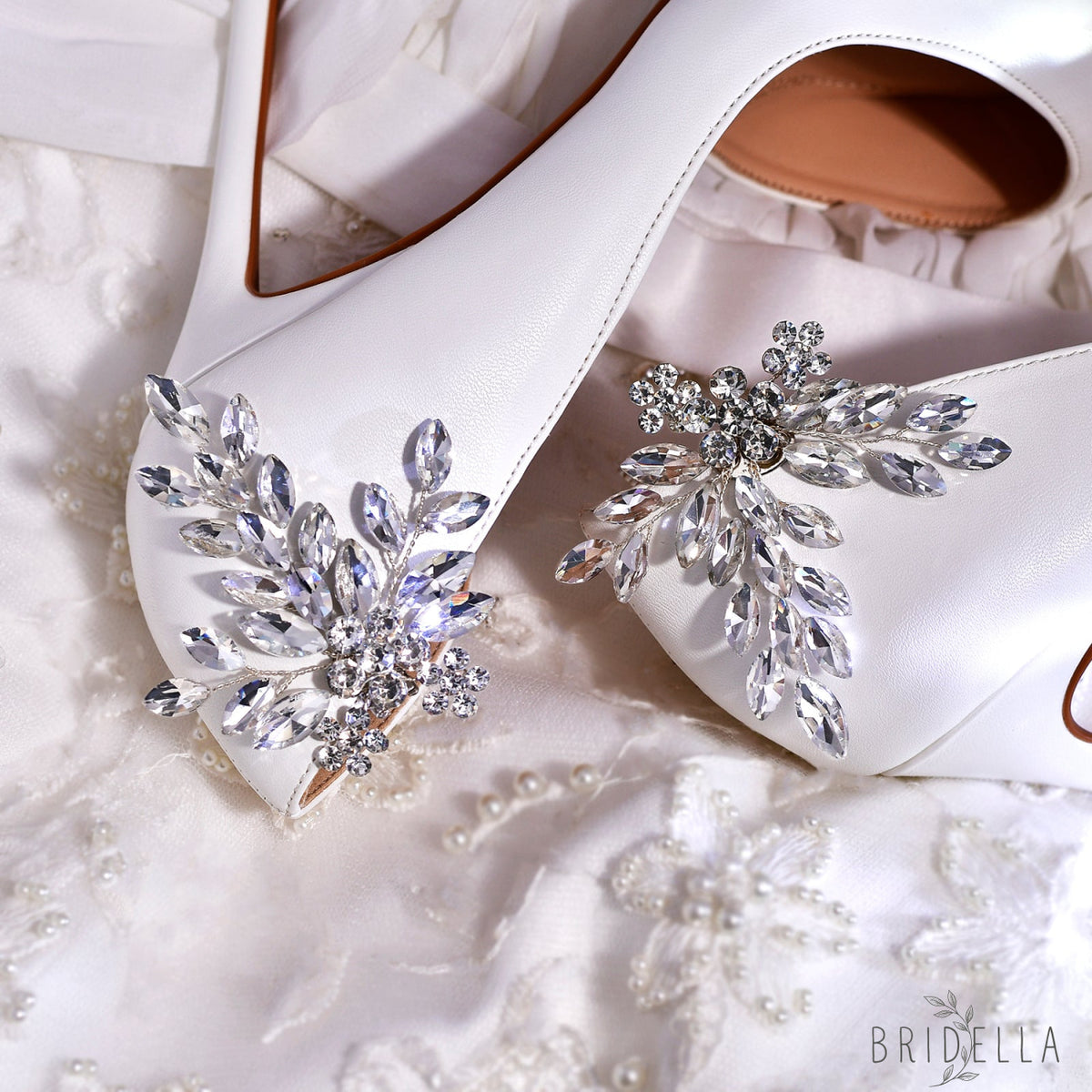 Rhinestone Bridal Shoe Clips Wedding High Heel Decoration - Bridella BHX50 - White