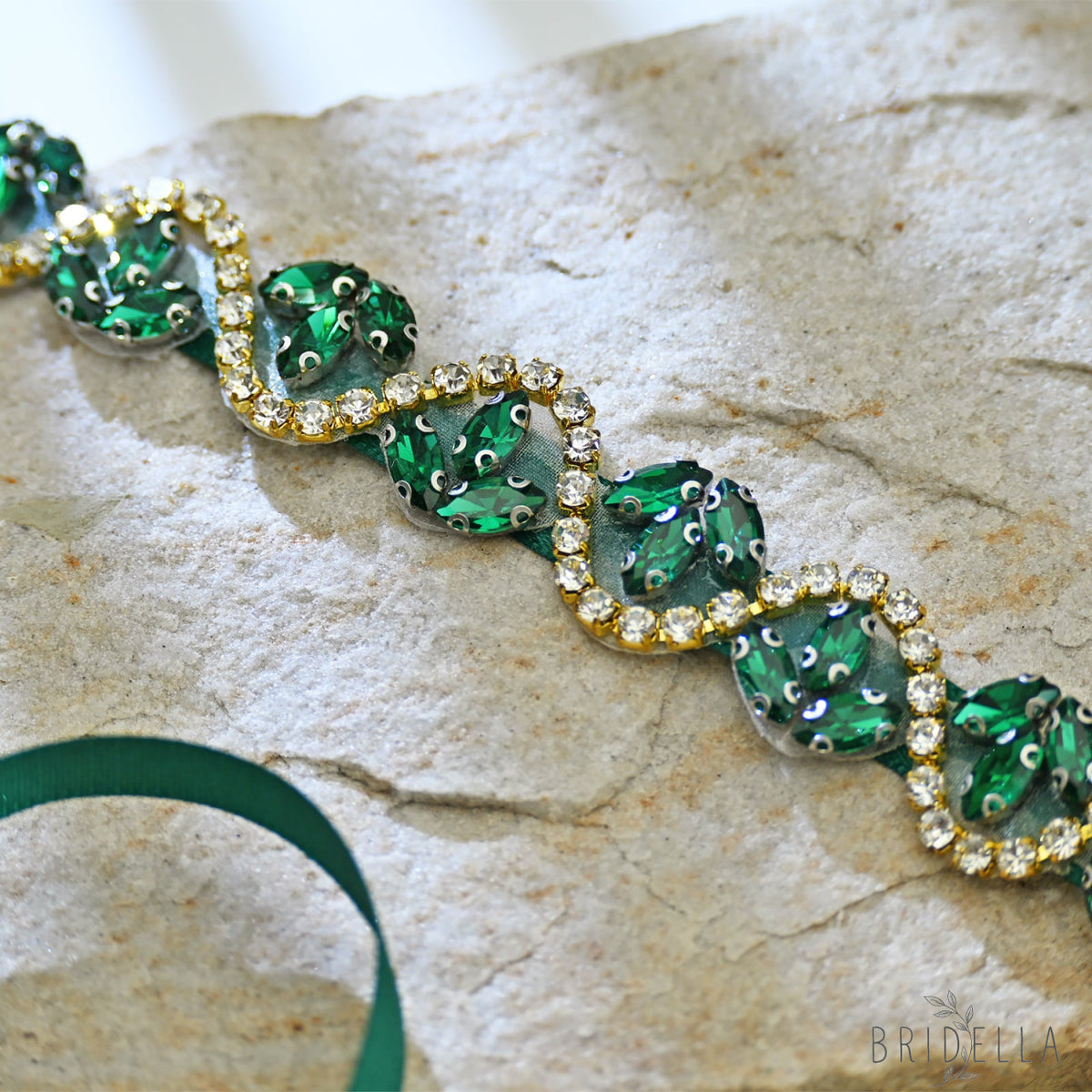 Rhinestone Ribbon Belt Wedding Prom Emerald Green Bridella BS203KL - red 1 - Belts