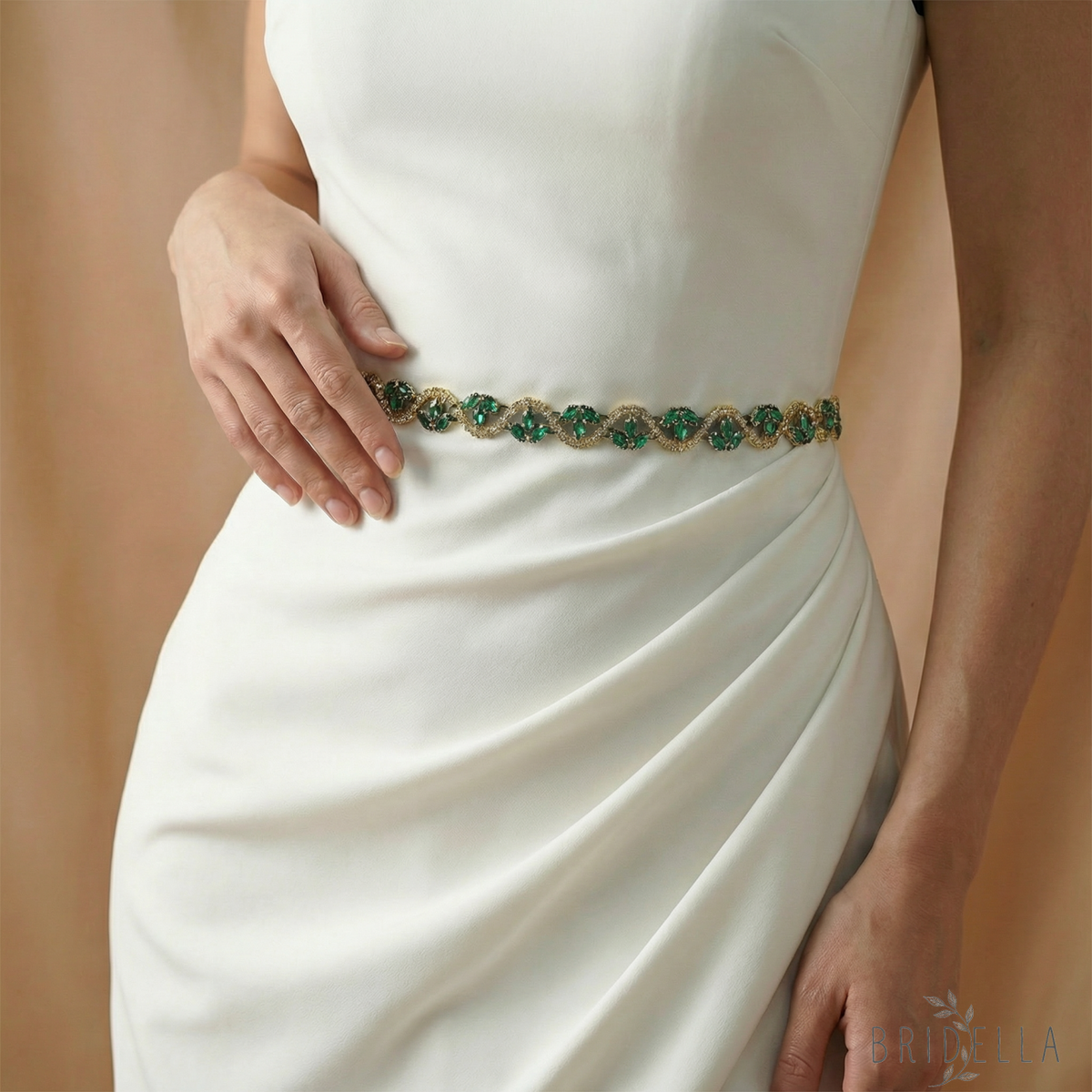 Rhinestone Ribbon Belt Wedding Prom Emerald Green Bridella BS203KL - red 1 - Belts