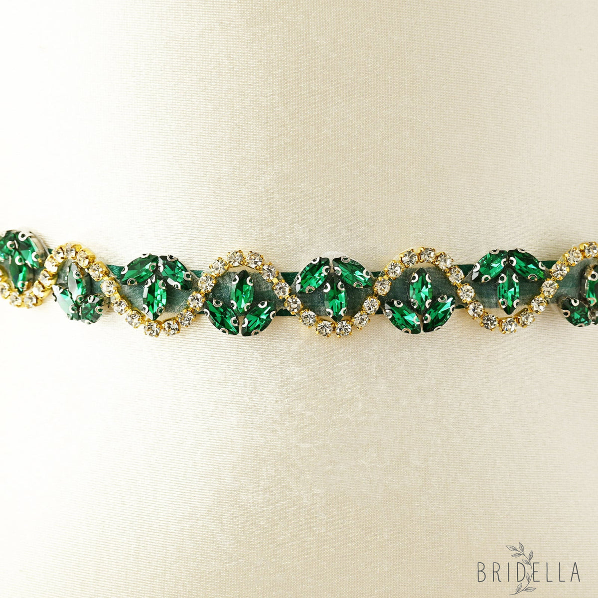 Rhinestone Ribbon Belt Wedding Prom Emerald Green Bridella BS203KL - red 1 - Belts