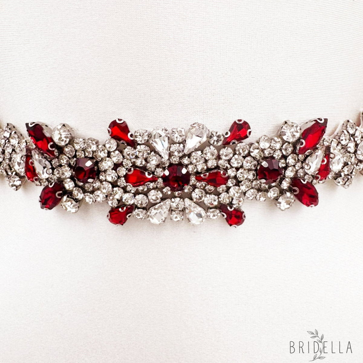 Ribbon Burgundy Rhinestone Belt - Belts