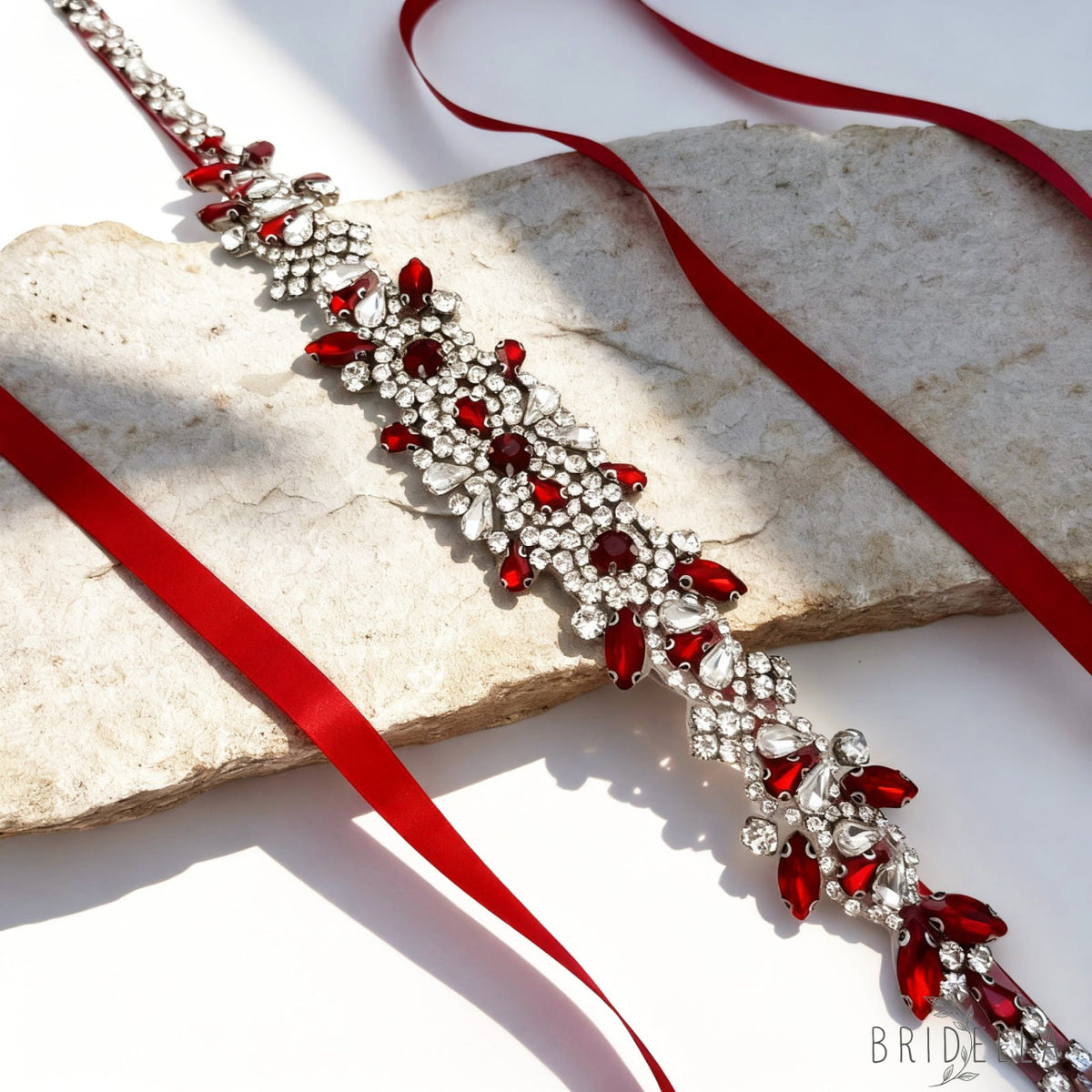 Ribbon Burgundy Rhinestone Belt - Belts