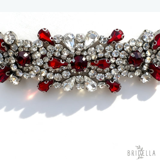 Ribbon Burgundy Rhinestone Belt - Belts