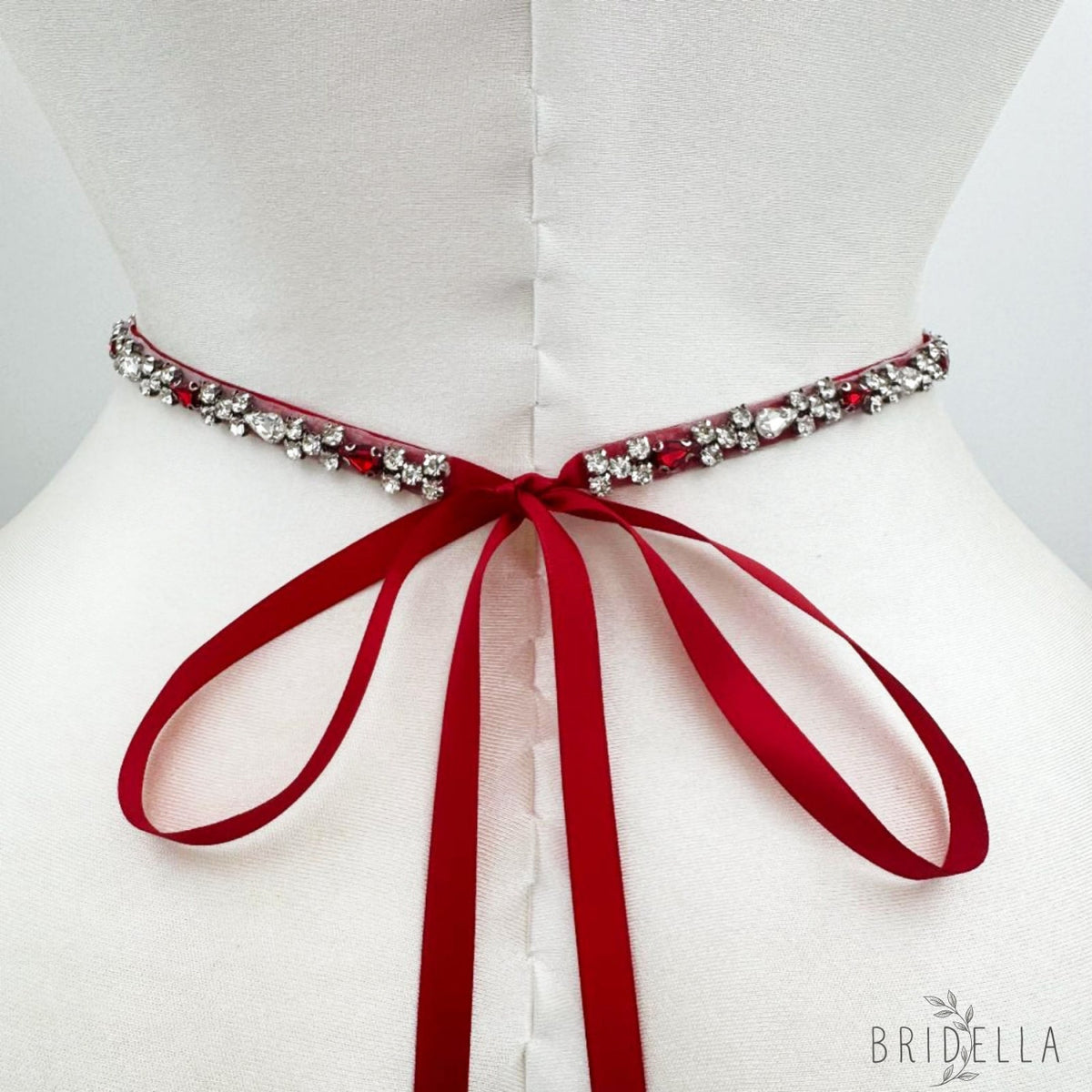 Ribbon Burgundy Rhinestone Belt - Belts