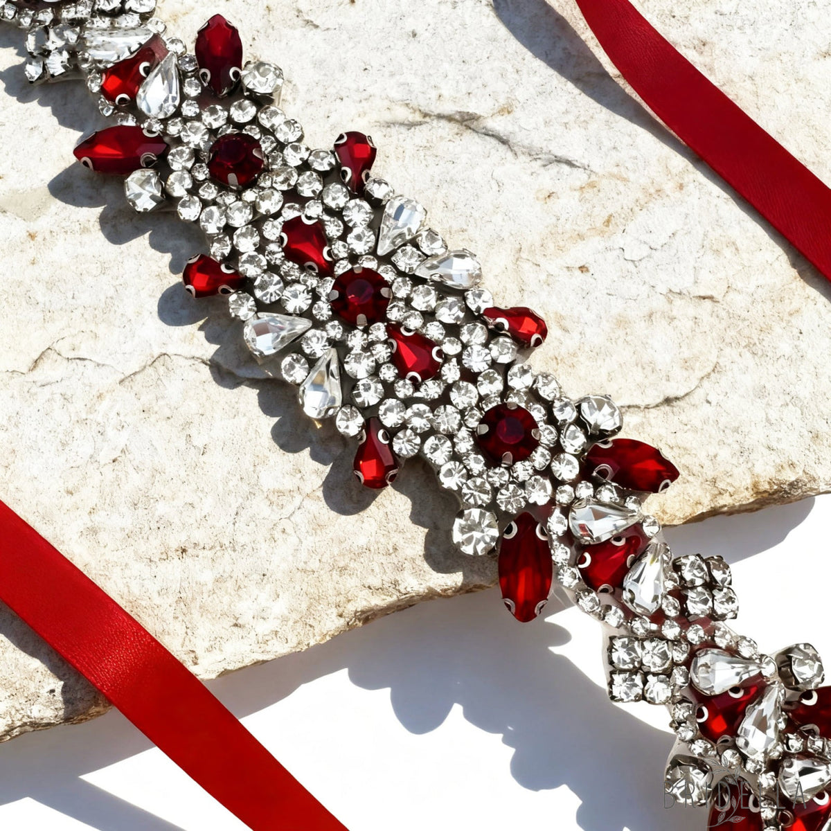Ribbon Burgundy Rhinestone Belt - Belts