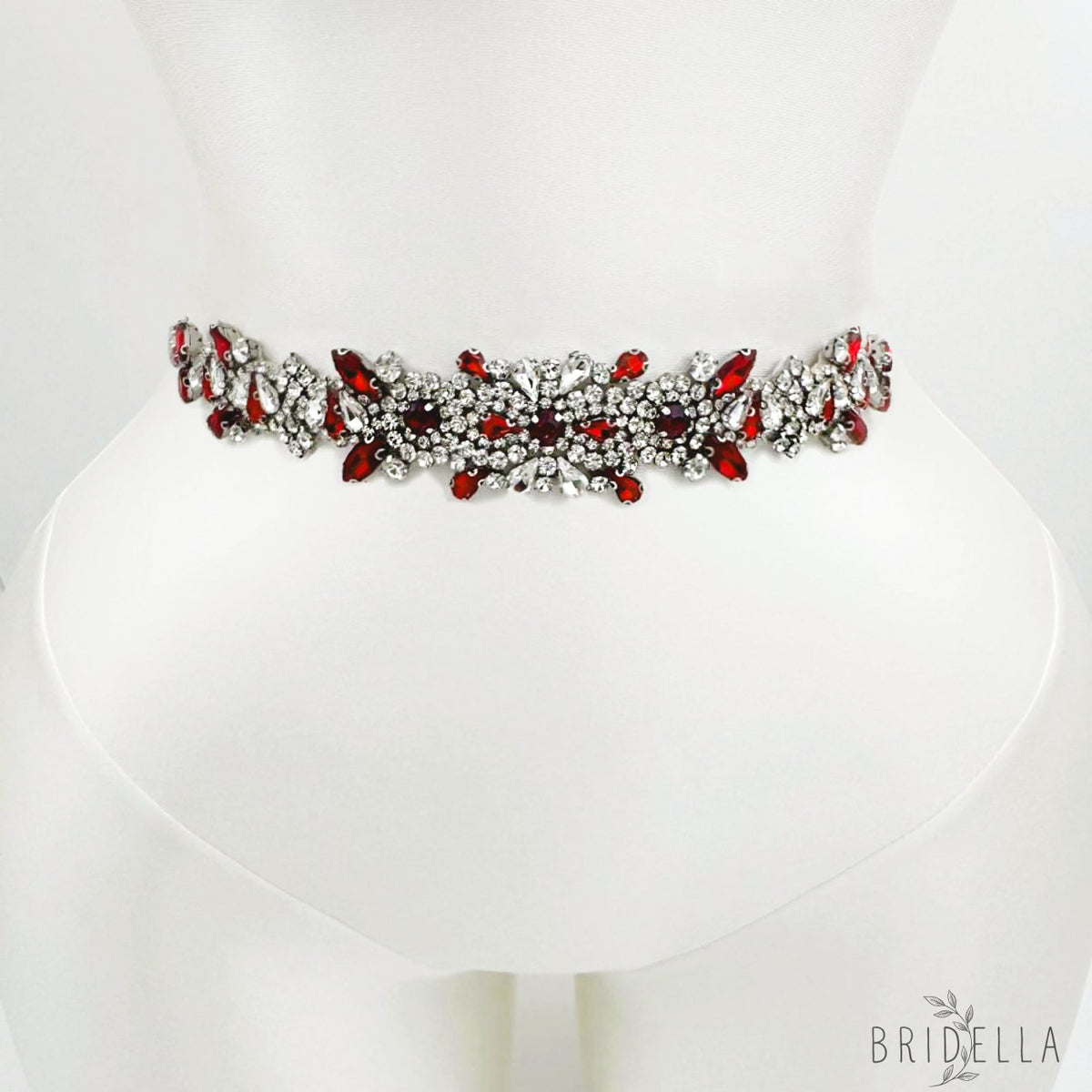 Ribbon Burgundy Rhinestone Belt - Belts