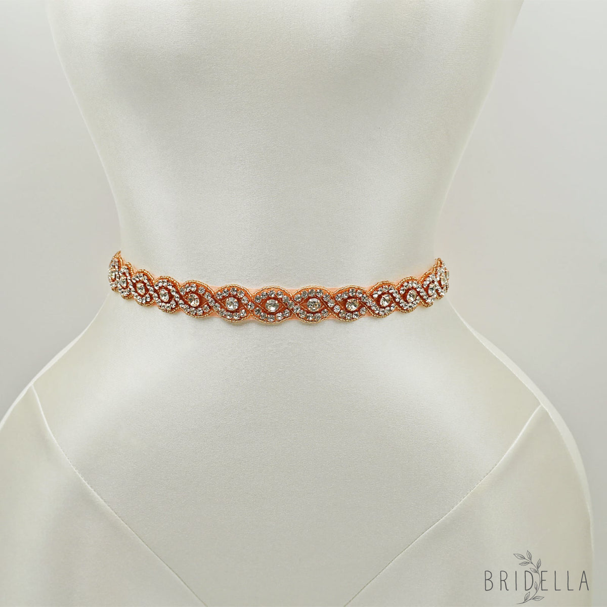 Rose Gold Rhinestone Bridal Belt Wedding Sash - Retro Pink Ribbon - Belts