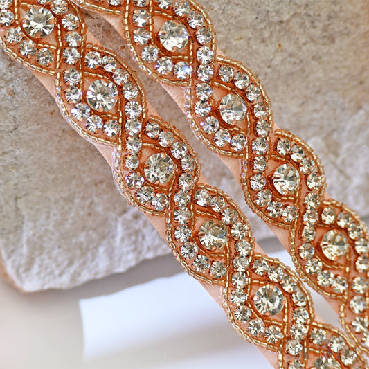 Rose Gold Rhinestone Bridal Belt Wedding Sash - Retro Pink Ribbon - Belts