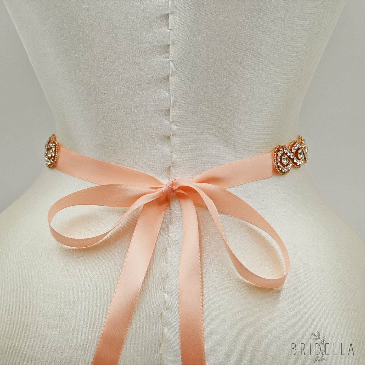 Rose Gold Rhinestone Bridal Belt Wedding Sash - Retro Pink Ribbon - Belts