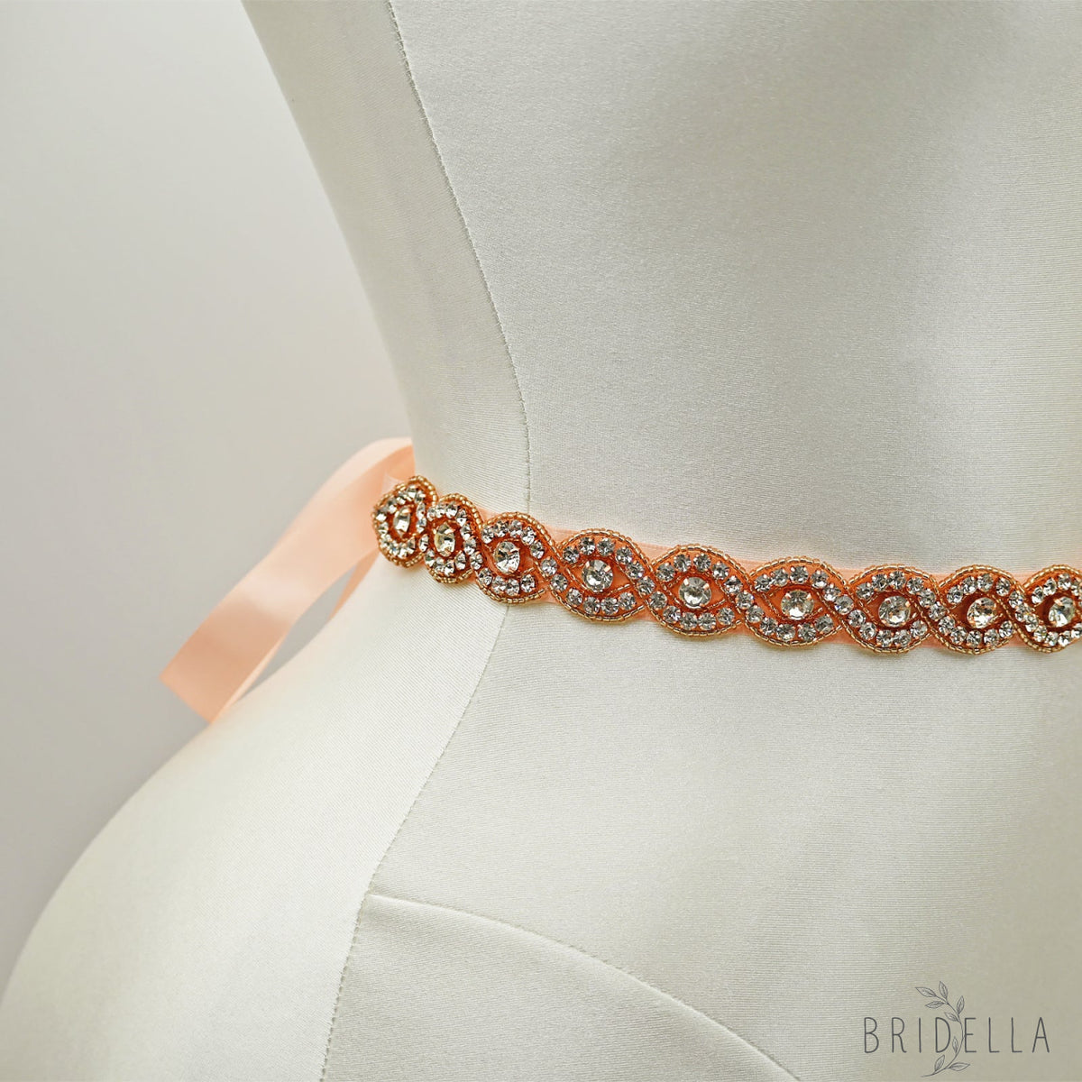 Rose Gold Rhinestone Bridal Belt Wedding Sash - Retro Pink Ribbon - Belts