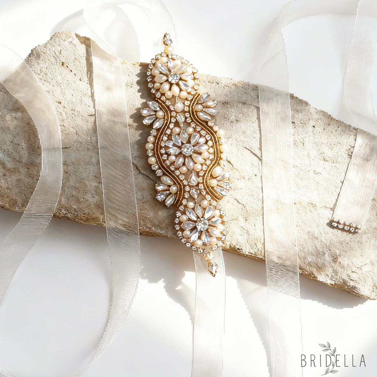 Rose Gold Rhinestone & Pearl Belt - Belts