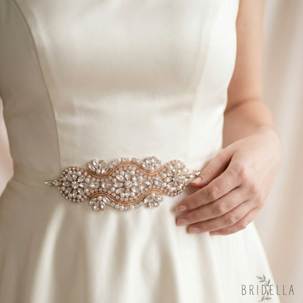 Rose Gold Rhinestone & Pearl Belt - Belts