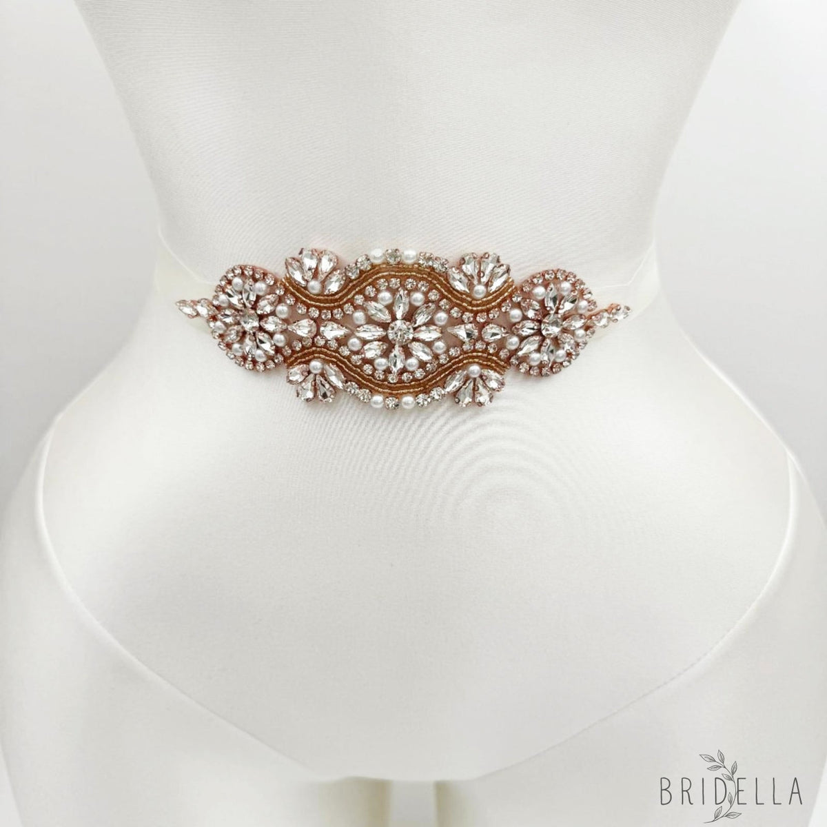 Rose Gold Rhinestone & Pearl Belt - Belts