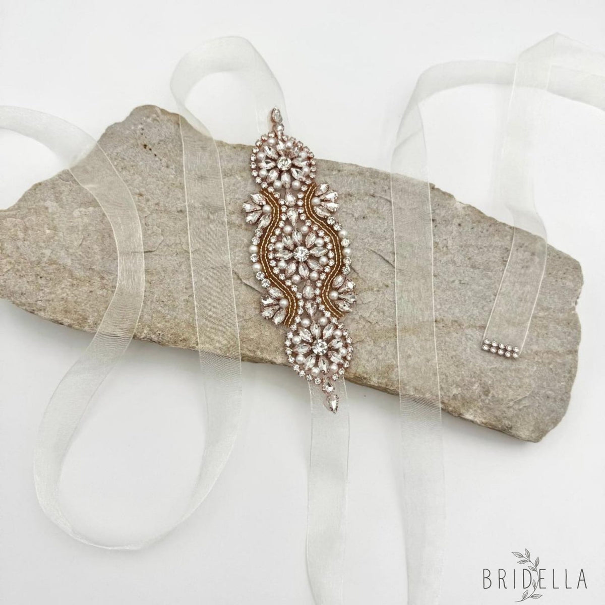 Rose Gold Rhinestone & Pearl Belt - Belts