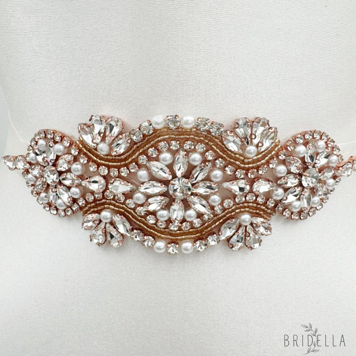 Rose Gold Rhinestone & Pearl Belt - Belts